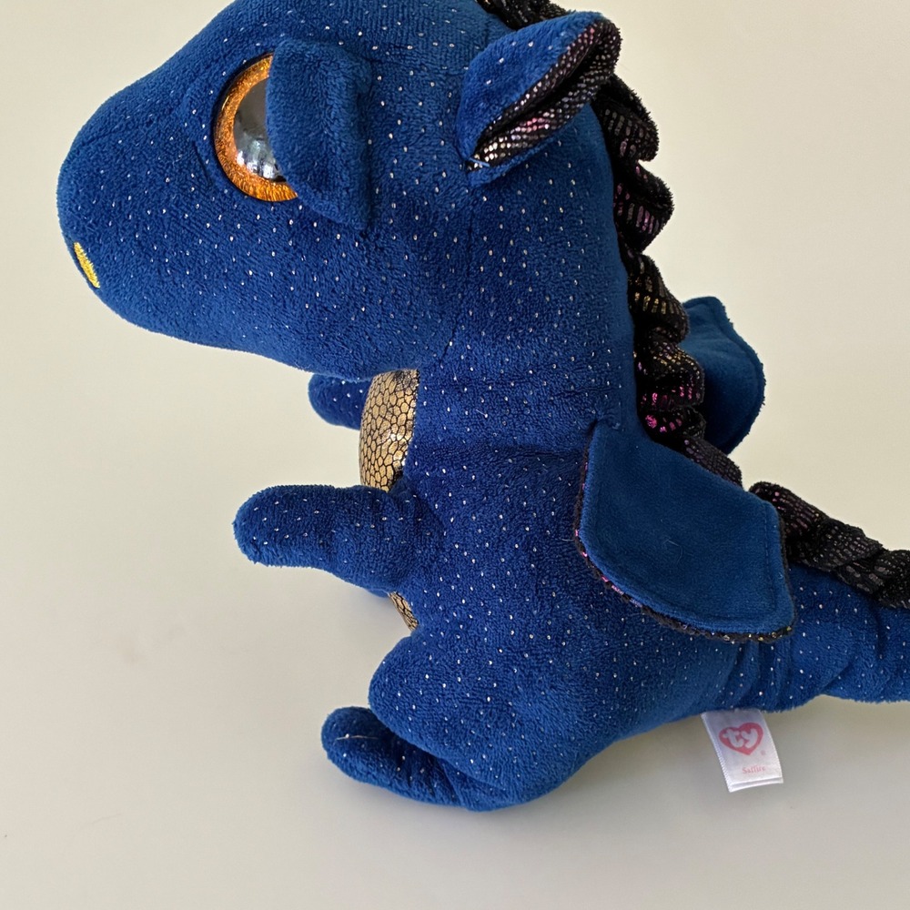 Ty Beanie Boos Saffire Blue Dragon Plush Sparkle Gold Eyes‎ Iridescent 6 inch - Picture 5 of 10